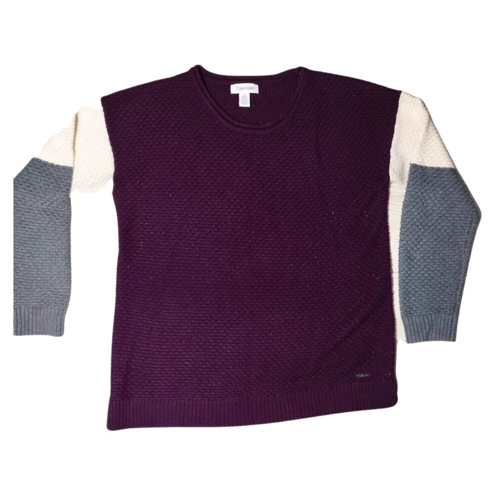 Calvin Klein Women's Colorblock Knit Sweater - Size S - Purple, Gray, White